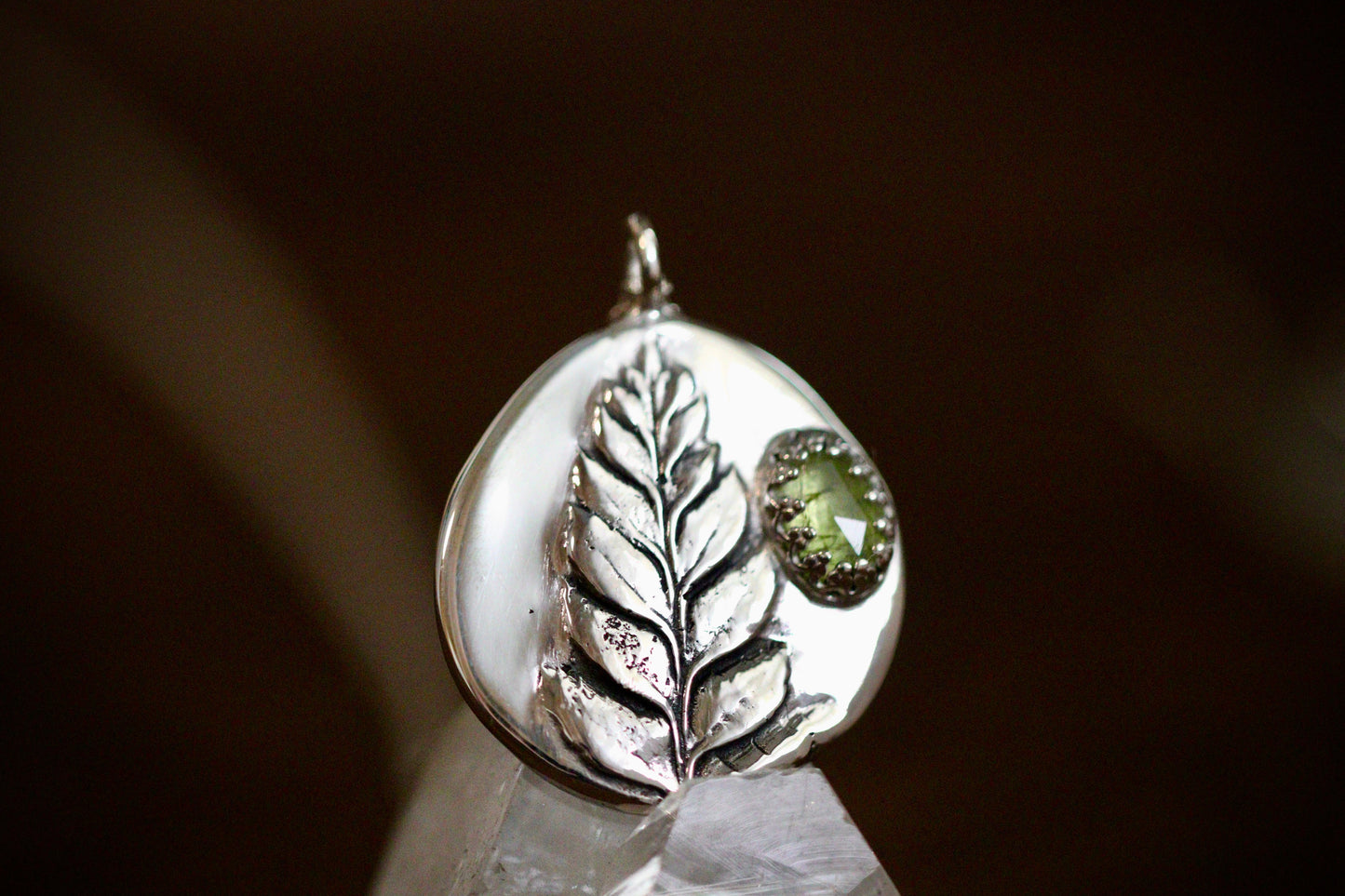 Rose cut grossular garnet pressed fern necklace