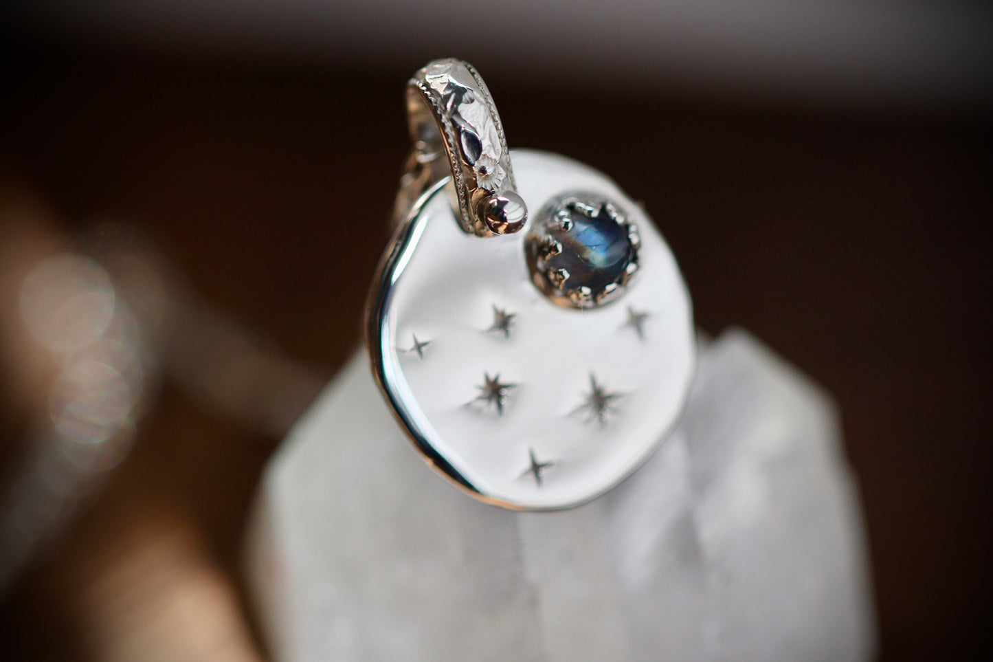 Sterling silver starry night medallion necklace