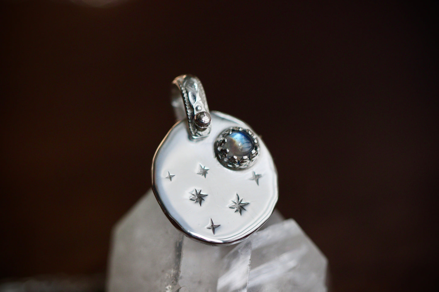 Sterling silver starry night medallion necklace