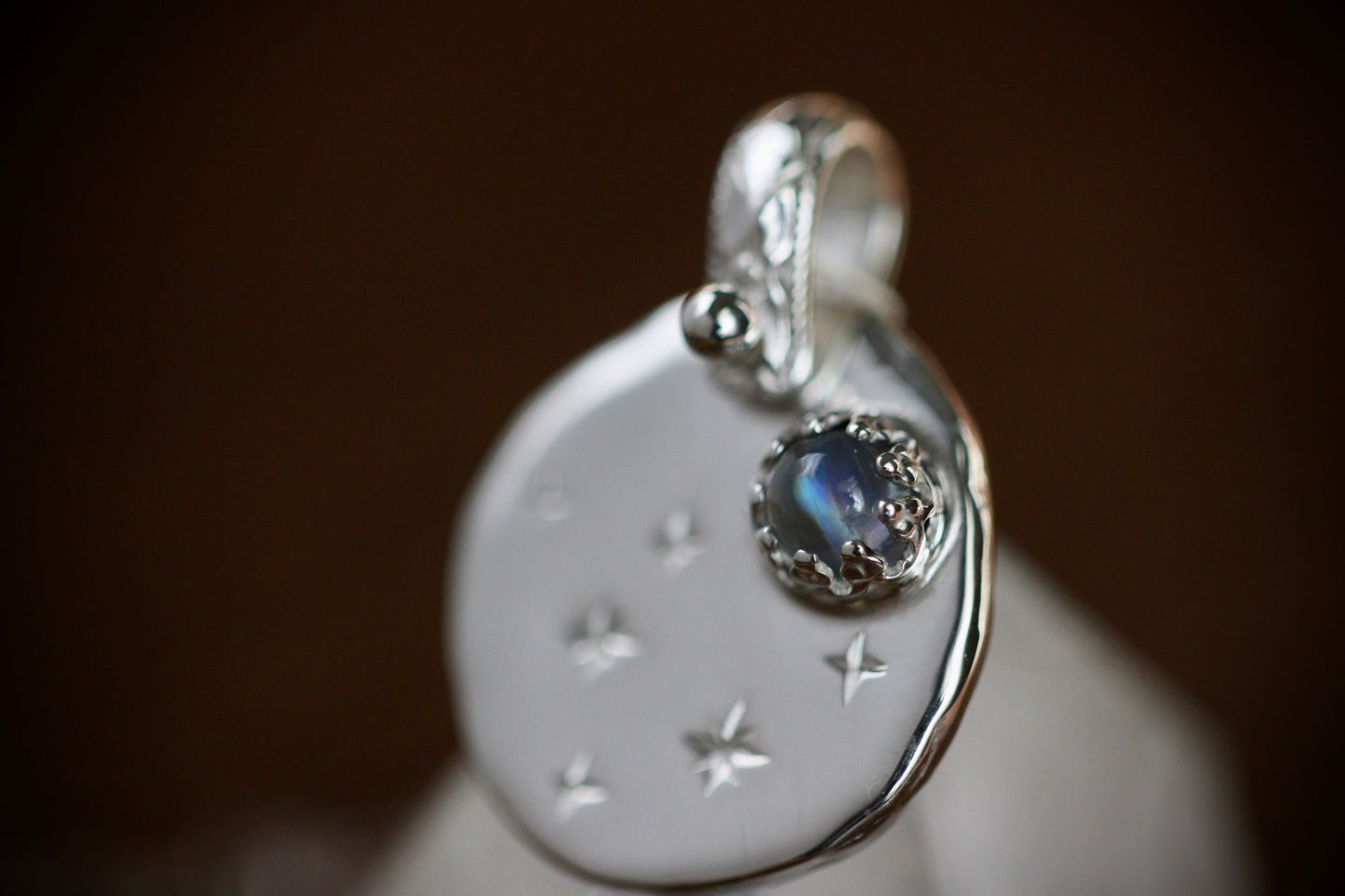 Sterling silver starry night medallion necklace
