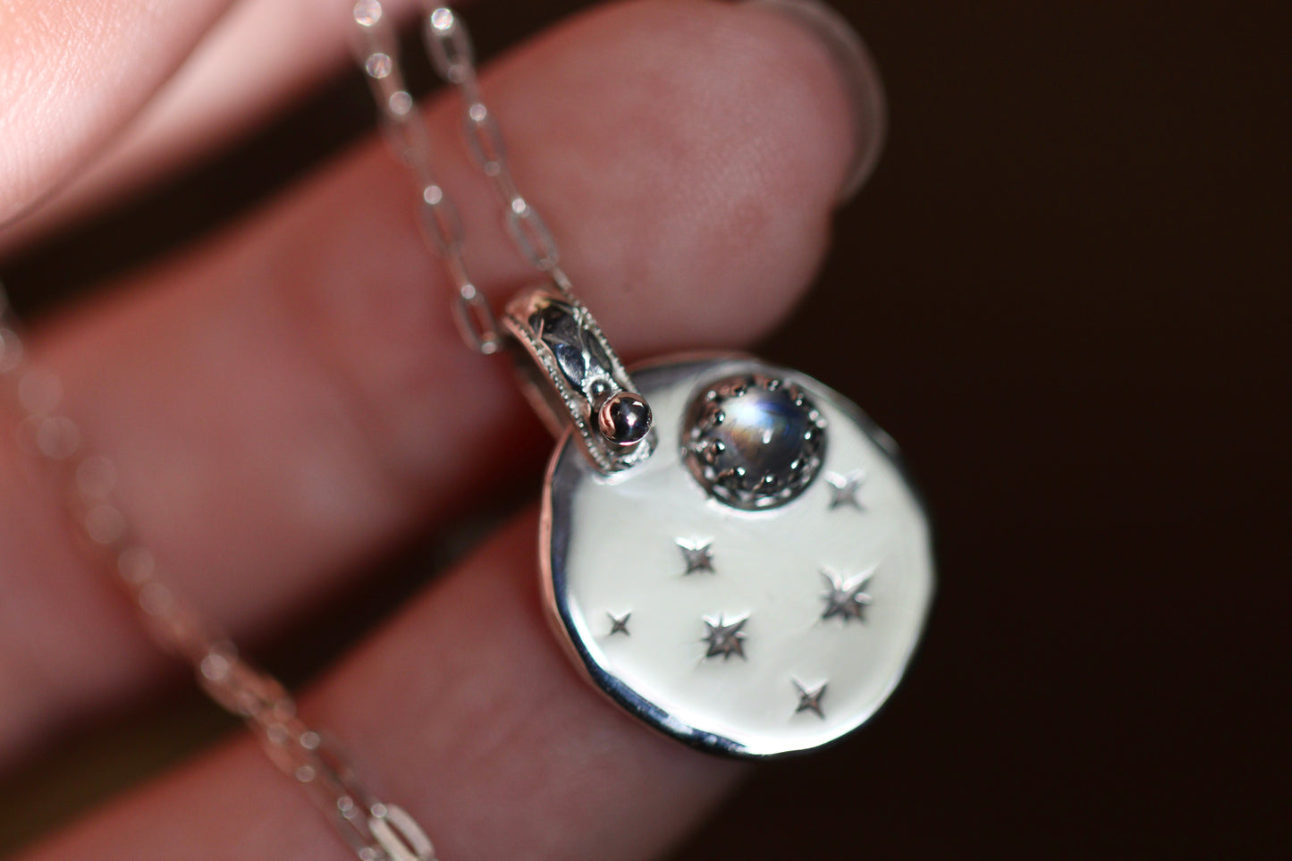 Sterling silver starry night medallion necklace