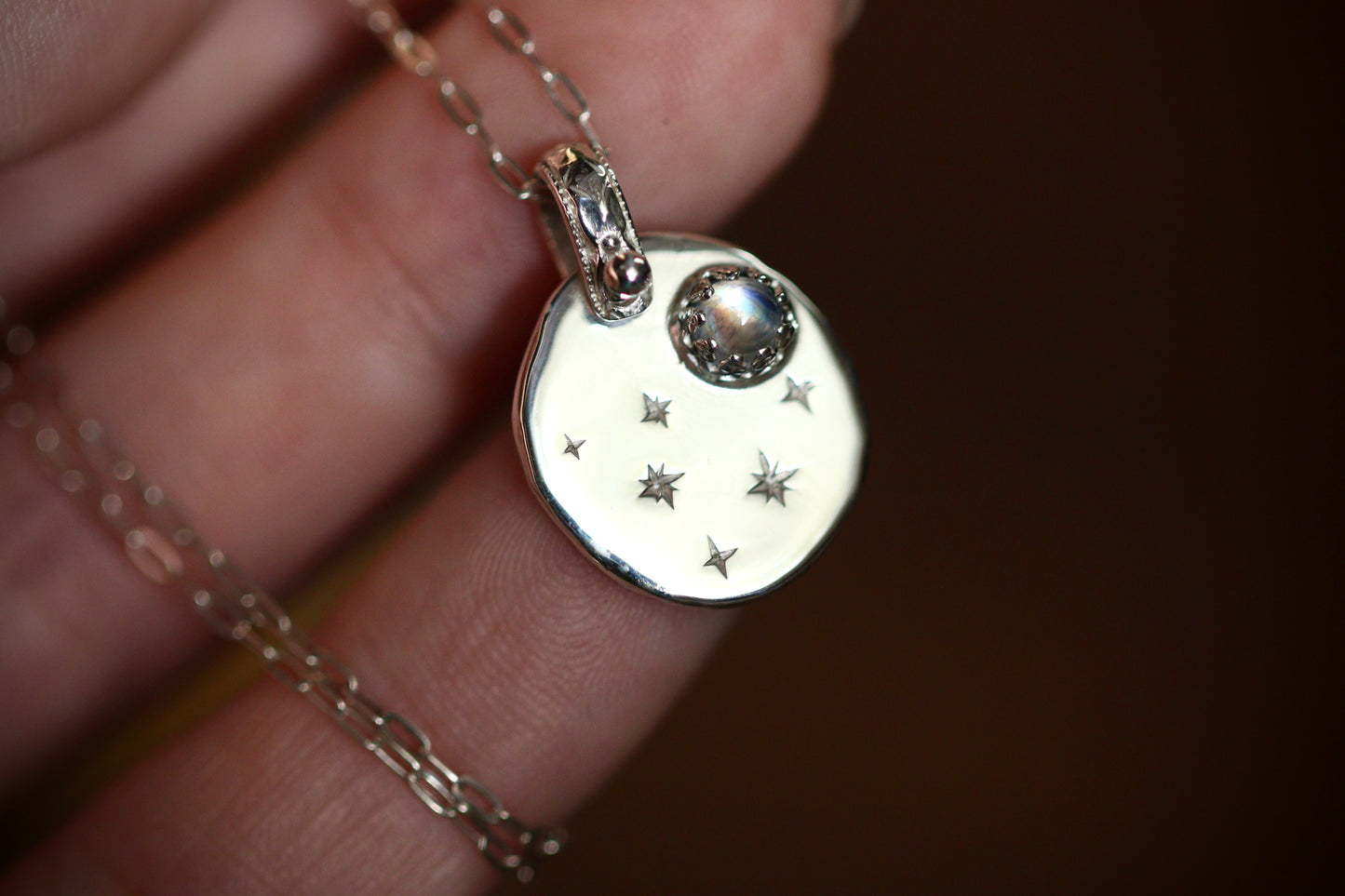 Sterling silver starry night medallion necklace