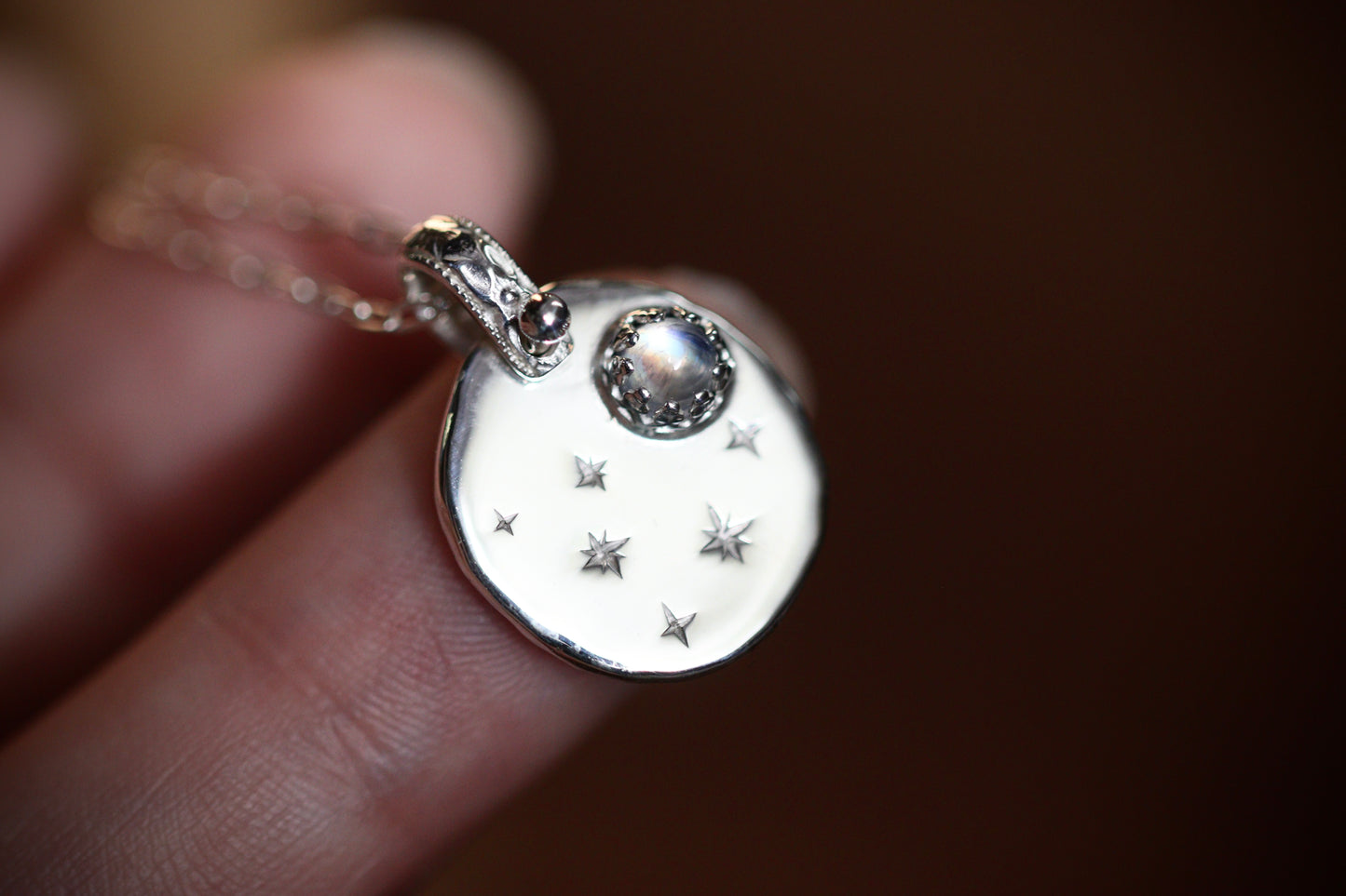 Sterling silver starry night medallion necklace