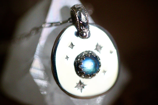 Sterling silver starry night medallion necklace