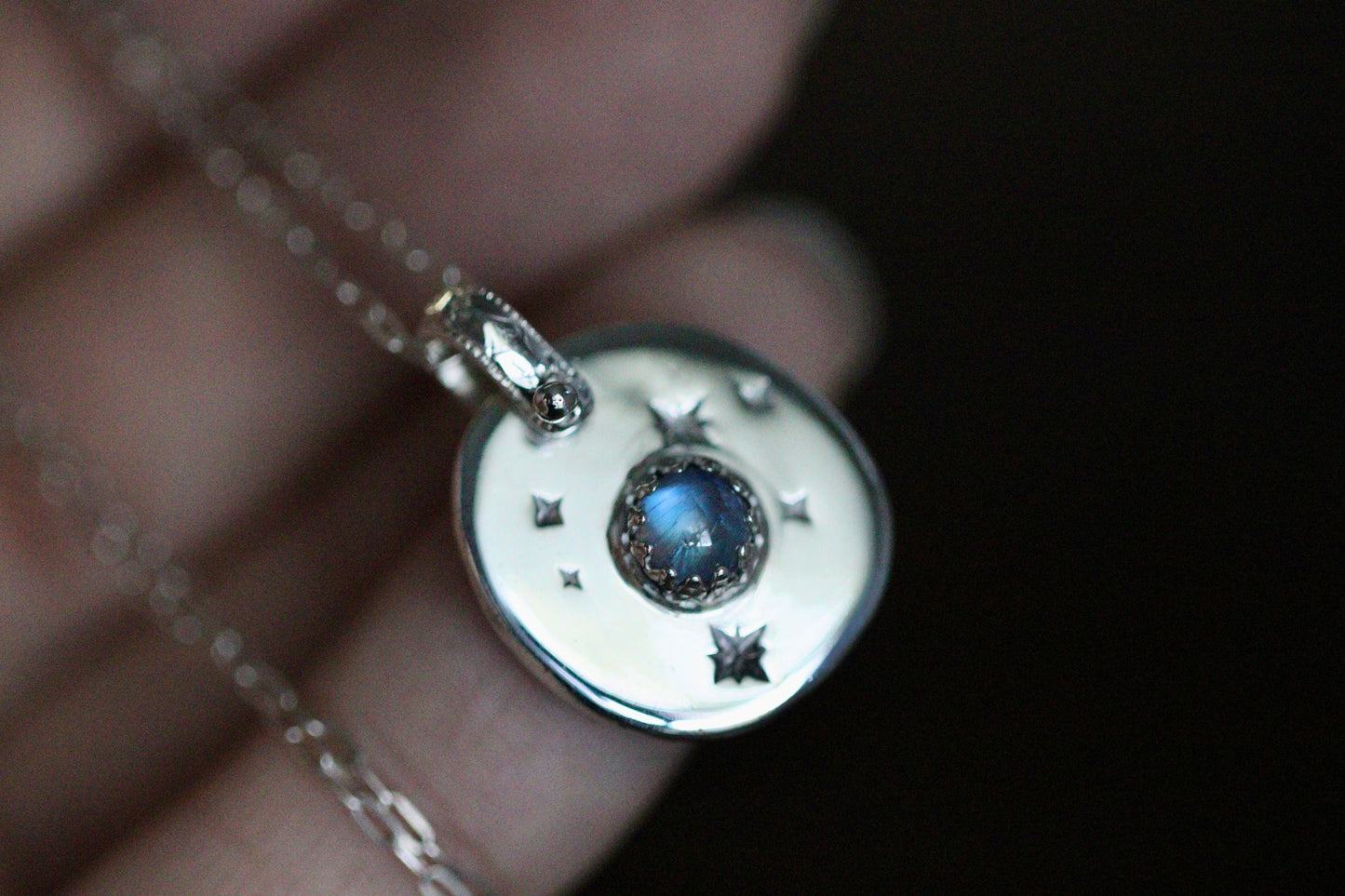 Sterling silver starry night medallion necklace