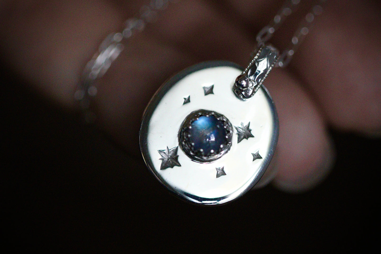 Sterling silver starry night medallion necklace