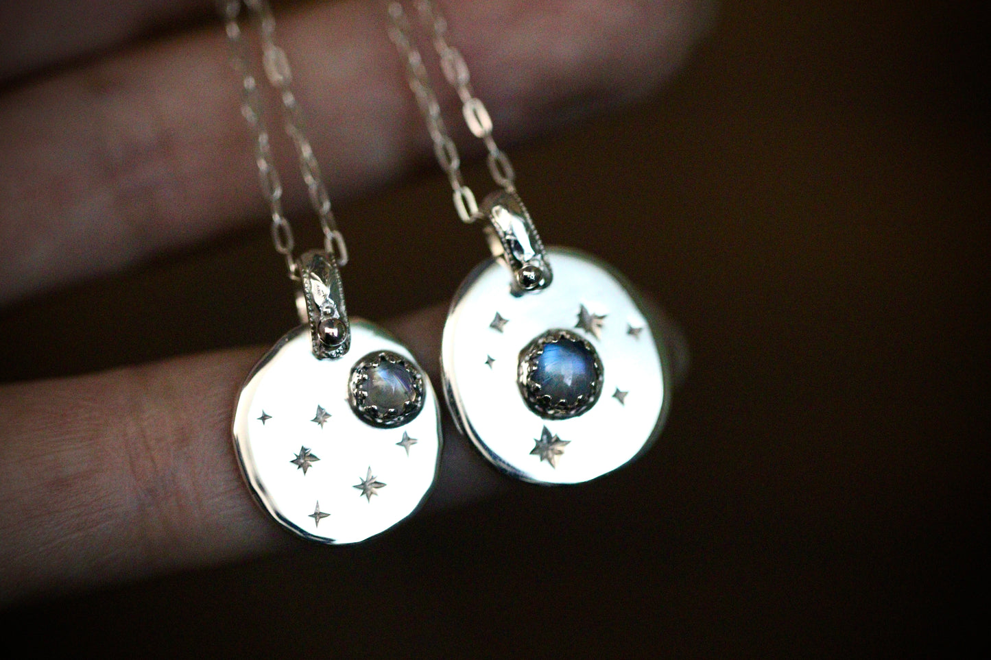 Sterling silver starry night medallion necklace