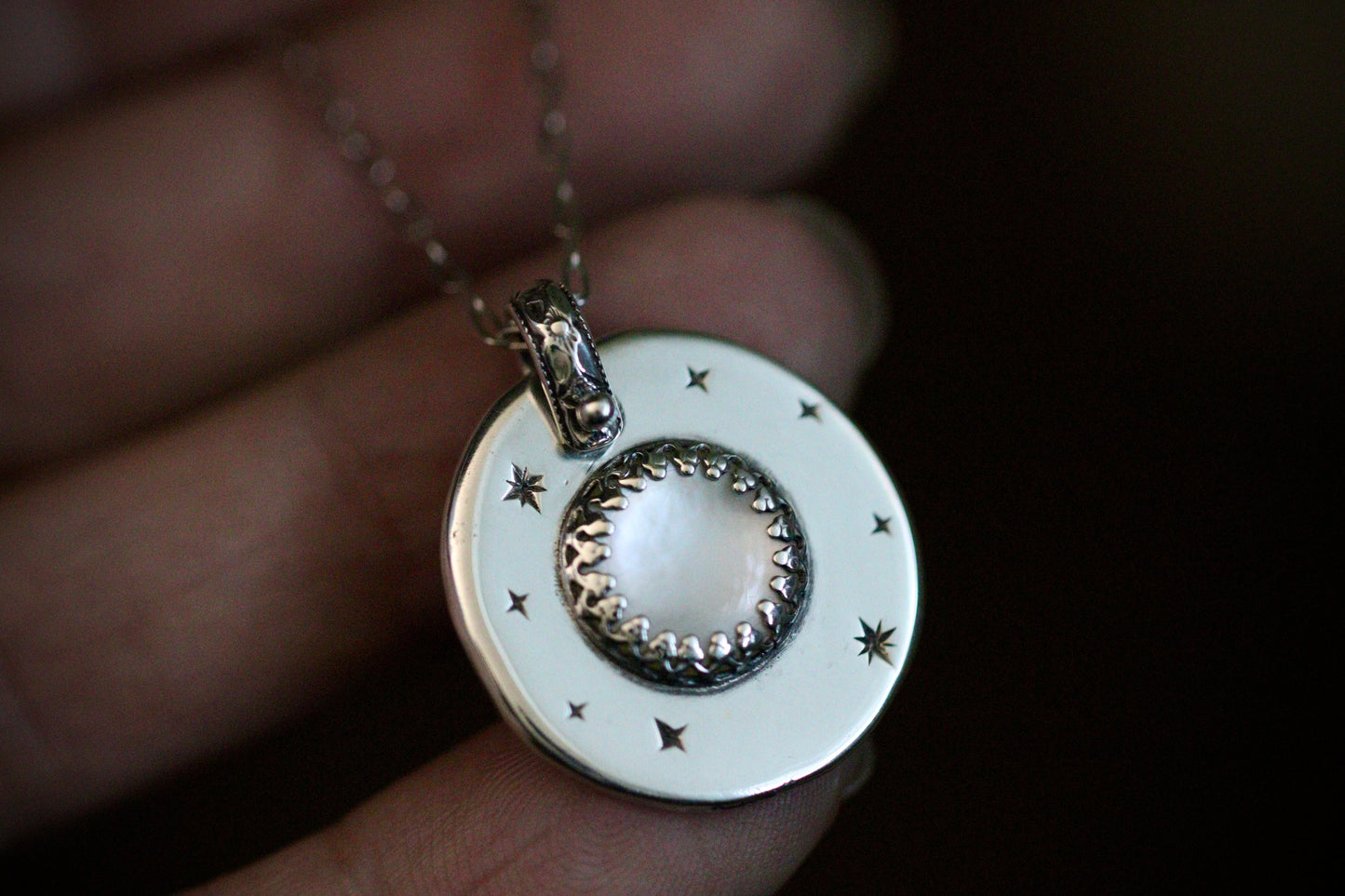 Sterling silver starry night medallion necklace