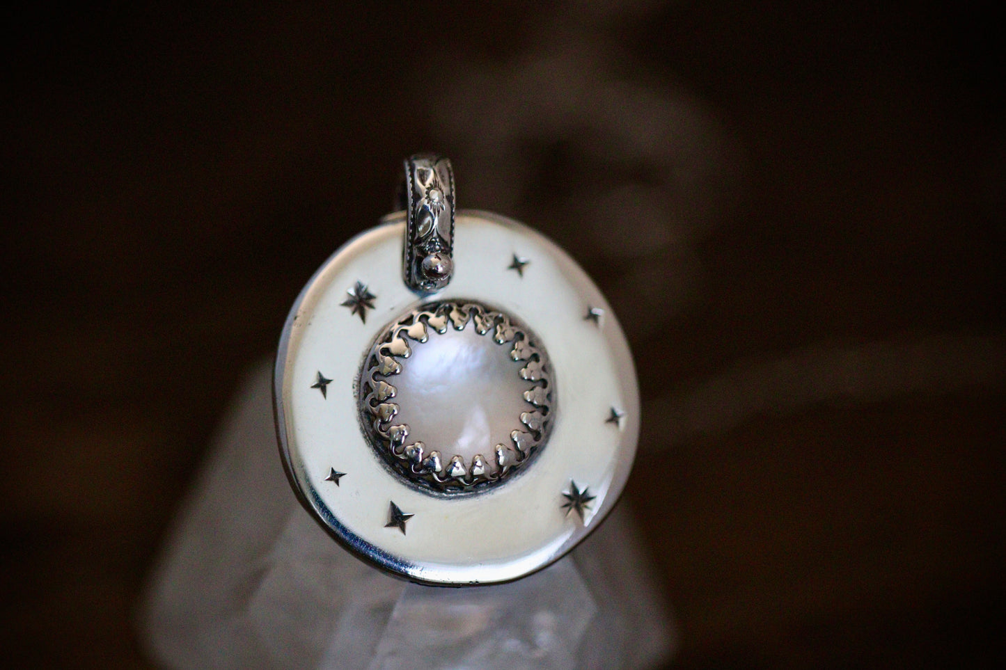 Sterling silver starry night medallion necklace