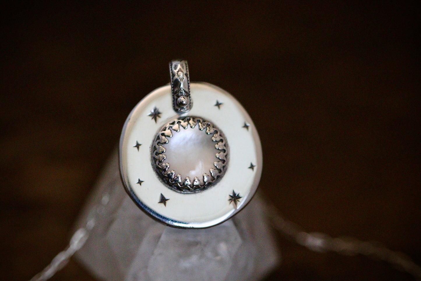 Sterling silver starry night medallion necklace