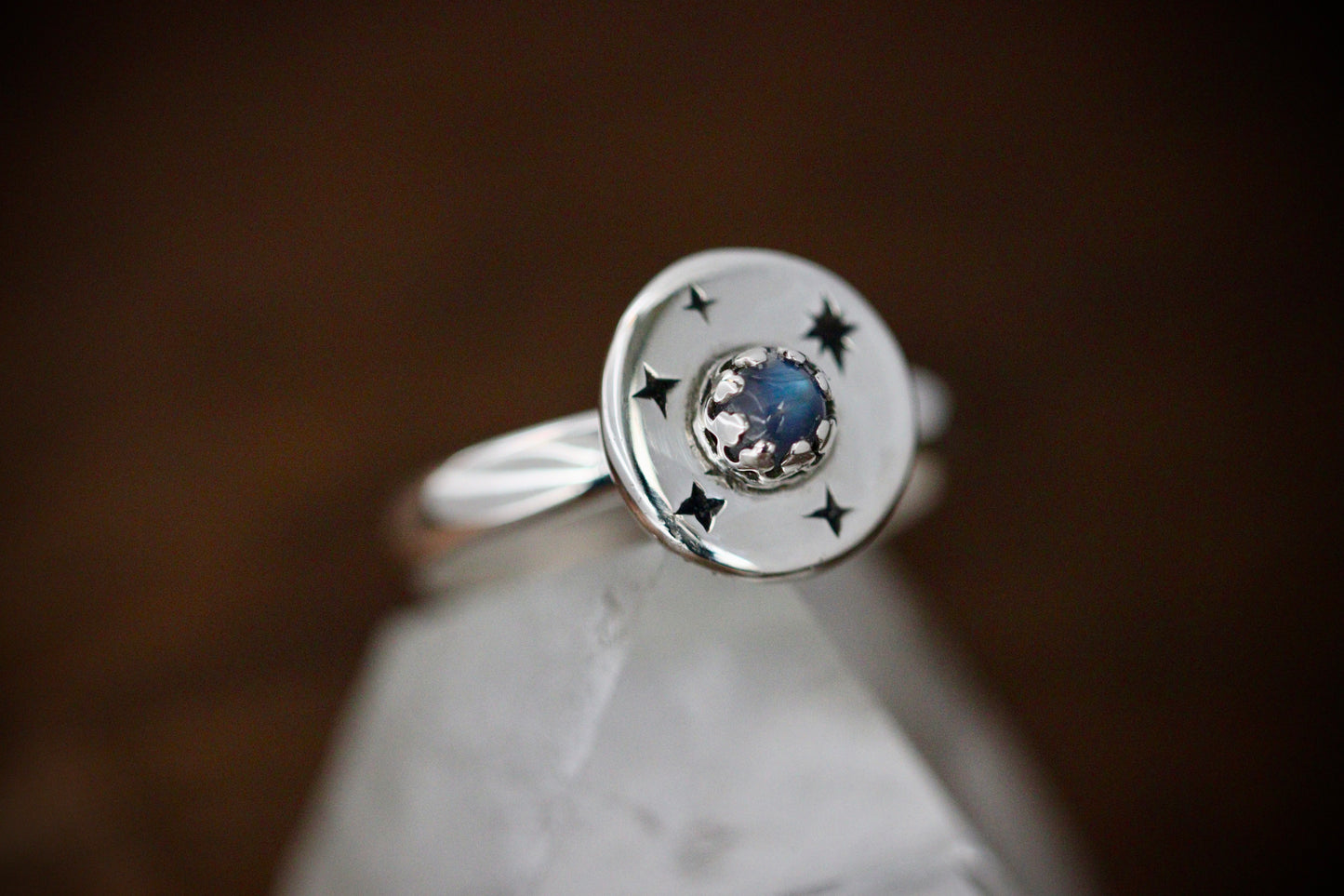Sterling silver starry night medallion ring US size 7