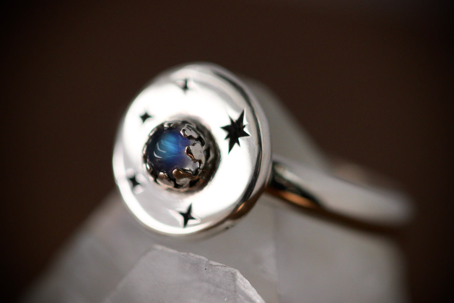 Sterling silver starry night medallion ring US size 7