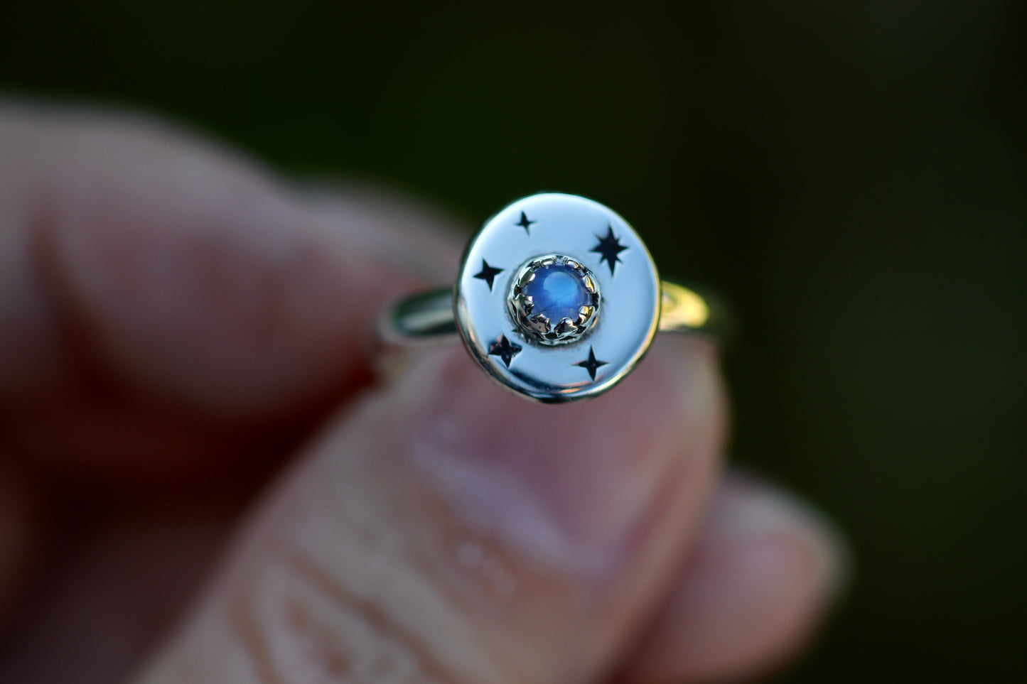 Sterling silver starry night medallion ring US size 7