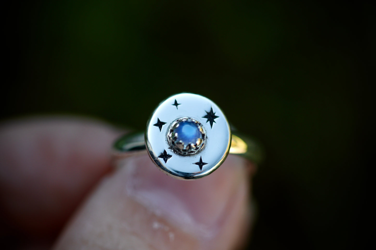 Sterling silver starry night medallion ring US size 7