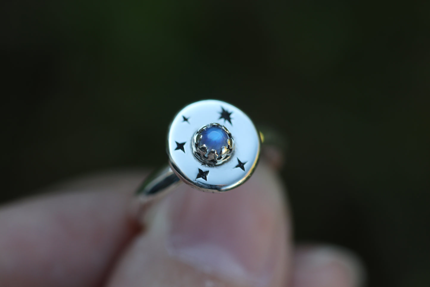 Sterling silver starry night medallion ring US size 7