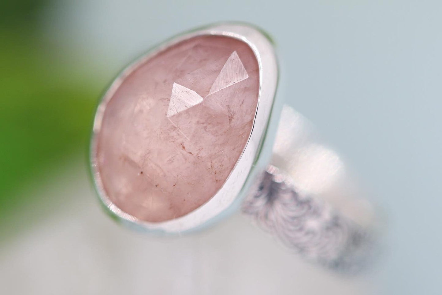 Sterling silver rose cut morganite ring US size 5.75