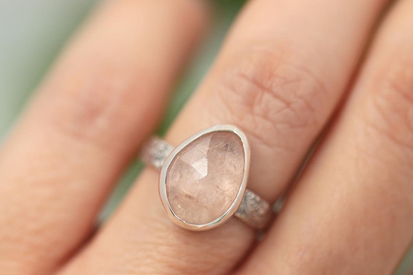 Sterling silver rose cut morganite ring US size 5.75