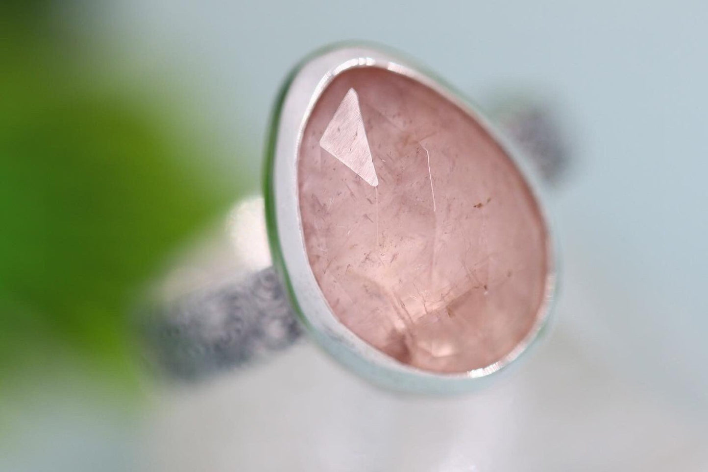 Sterling silver rose cut morganite ring US size 5.75