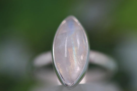 Sterling silver marquee rainbow moonstone ring US size 5