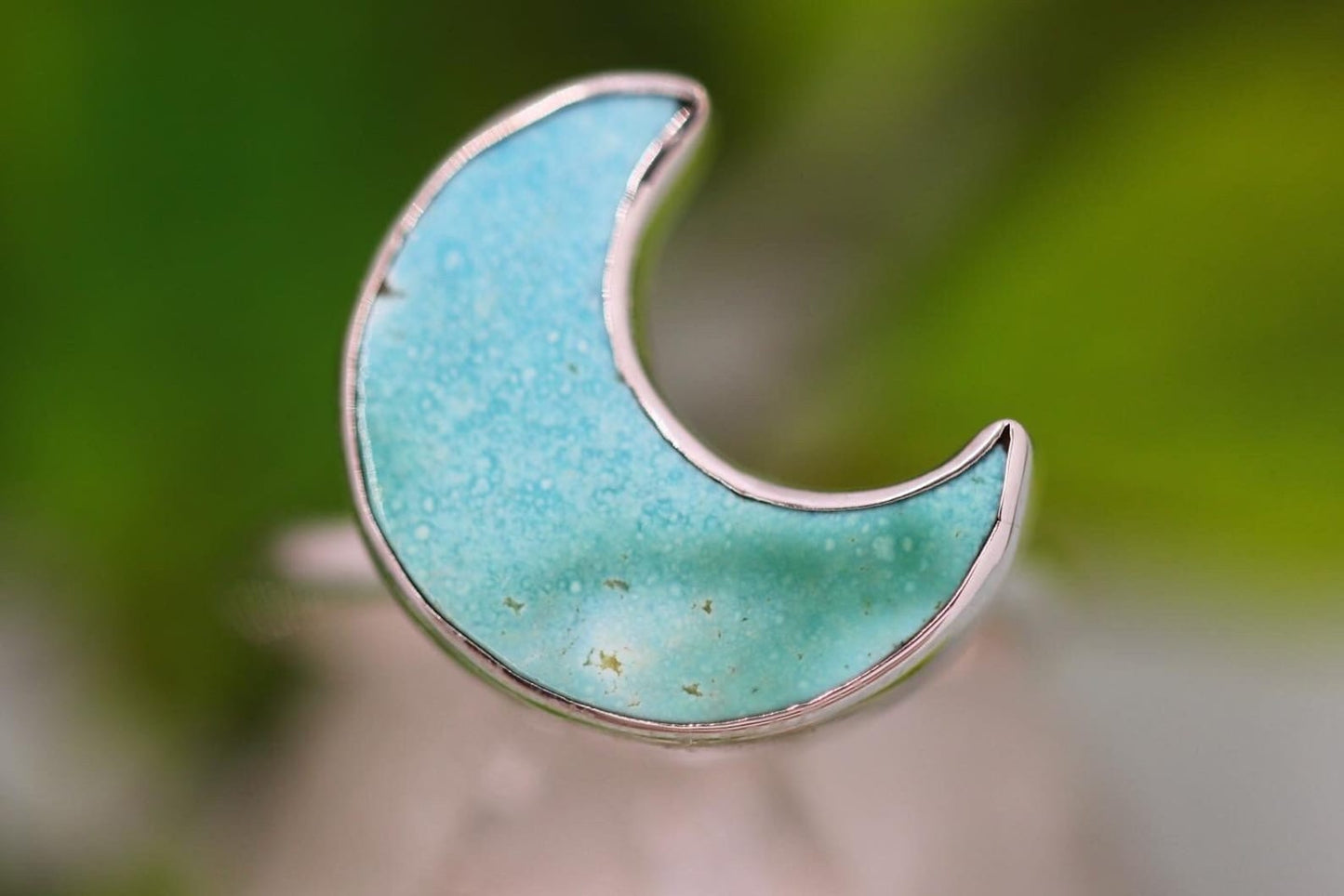 Natural Blue gem turquoise moon ring US size 7.5
