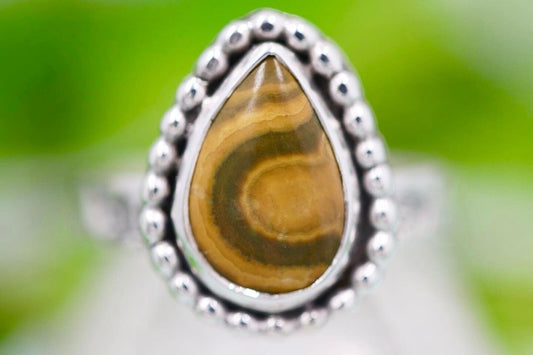 Sterling silver leafy vine ocean jasper ring US size 6.25