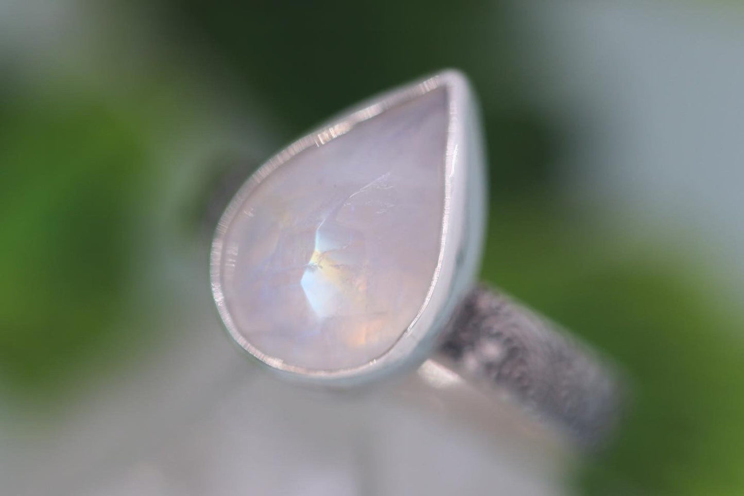 Sterling silver faceted rainbow moonstone ring US size 6.5