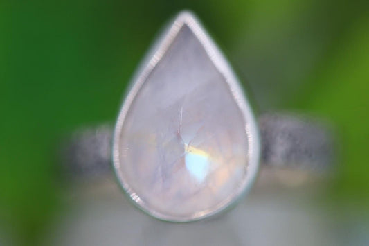 Sterling silver faceted rainbow moonstone ring US size 6.5