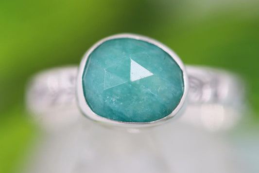 Amazonite leafy vine stacking ring US size 7.5