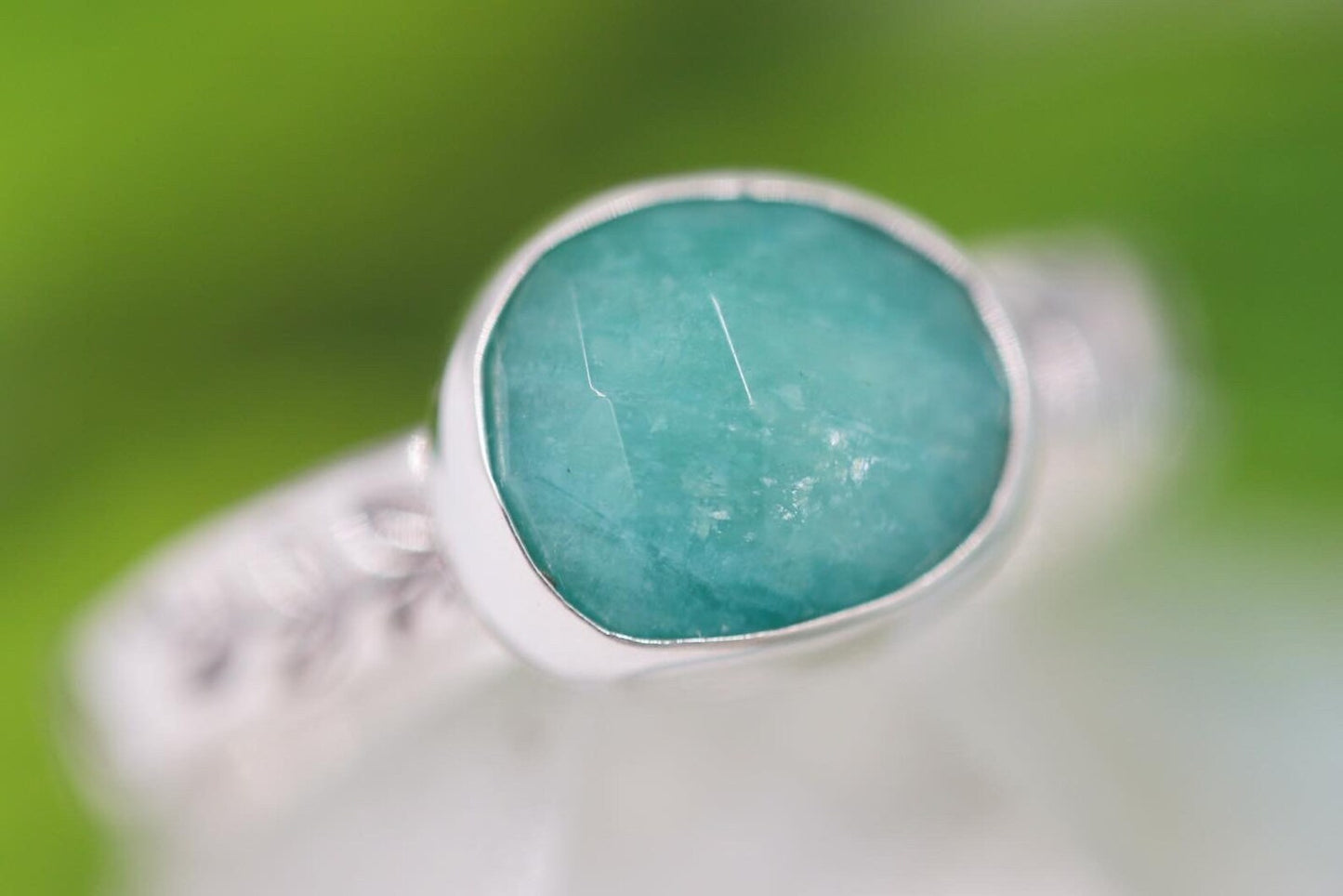 Amazonite leafy vine stacking ring US size 7.5