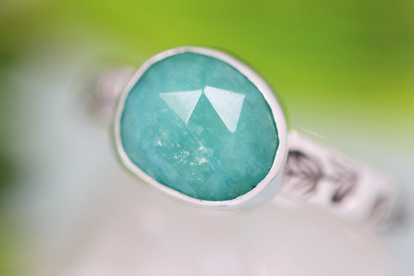 Amazonite leafy vine stacking ring US size 7.5