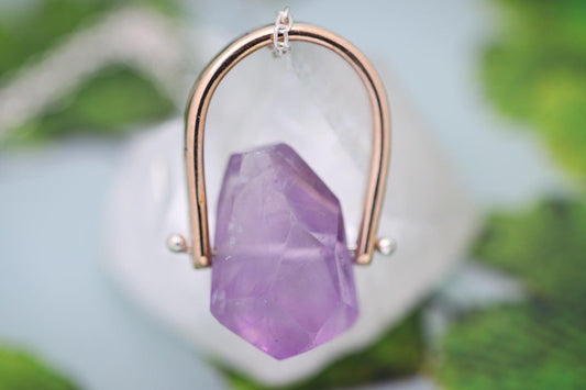 Brass and sterling silver starry night pinned amethyst necklace 12