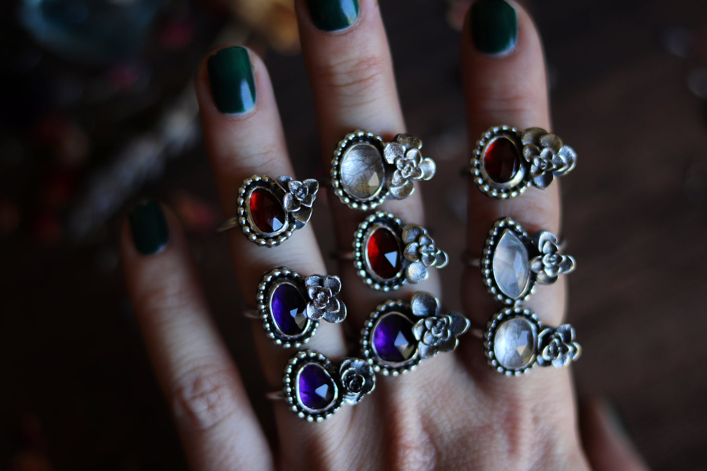 Victorian style amethyst succulent ring US 5