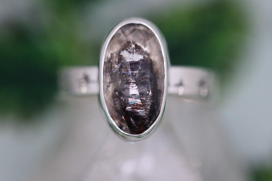 Sterling silver starry night herkimer diamond ring US 6.5
