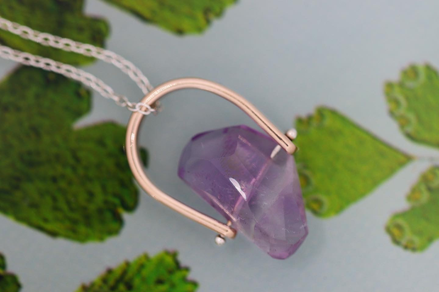 Brass and sterling silver starry night pinned amethyst necklace 10