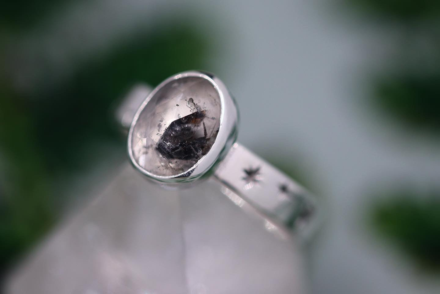 Sterling silver starry night herkimer diamond ring US 6