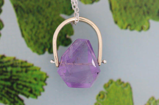 Brass and sterling silver starry night pinned amethyst necklace 11