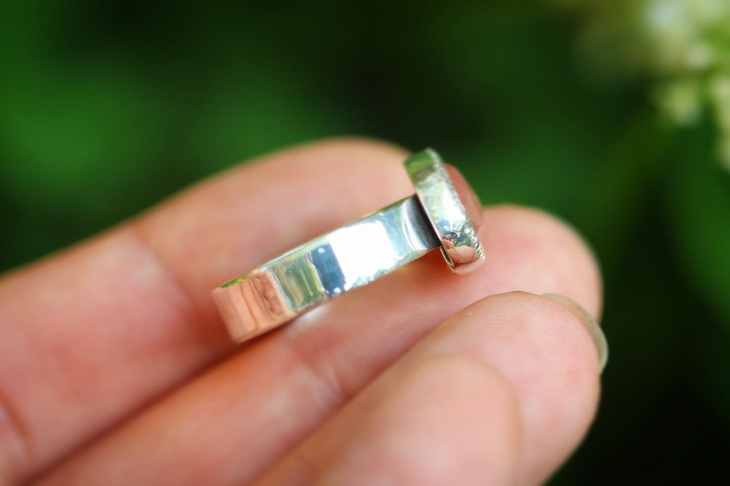 Sterling silver peach moonstone ring US 5.5
