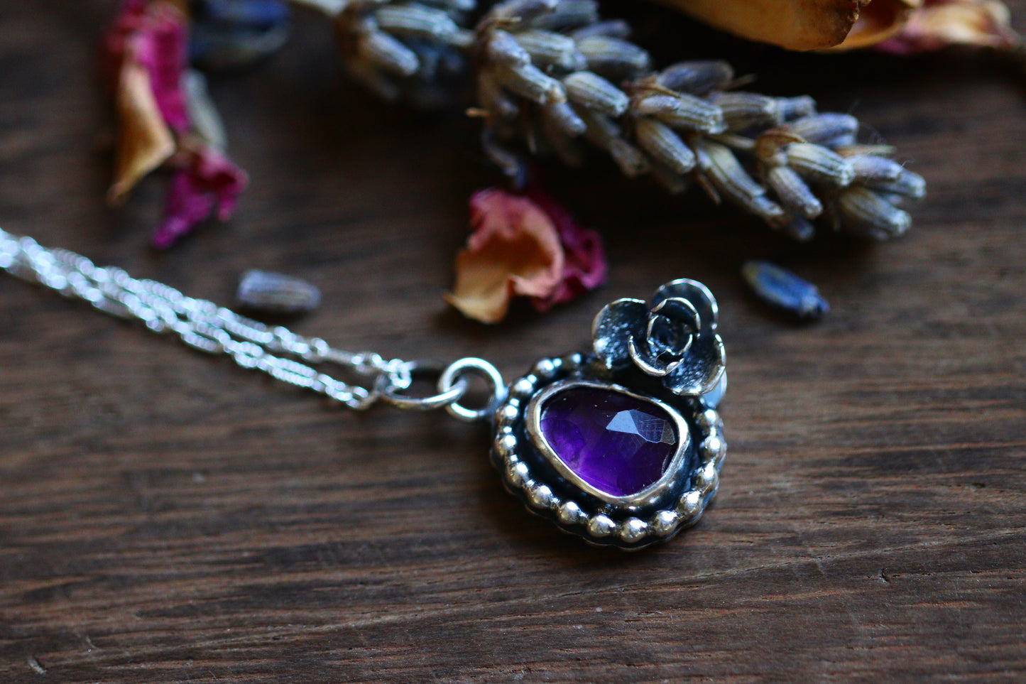 Victorian style amethyst succulent necklace