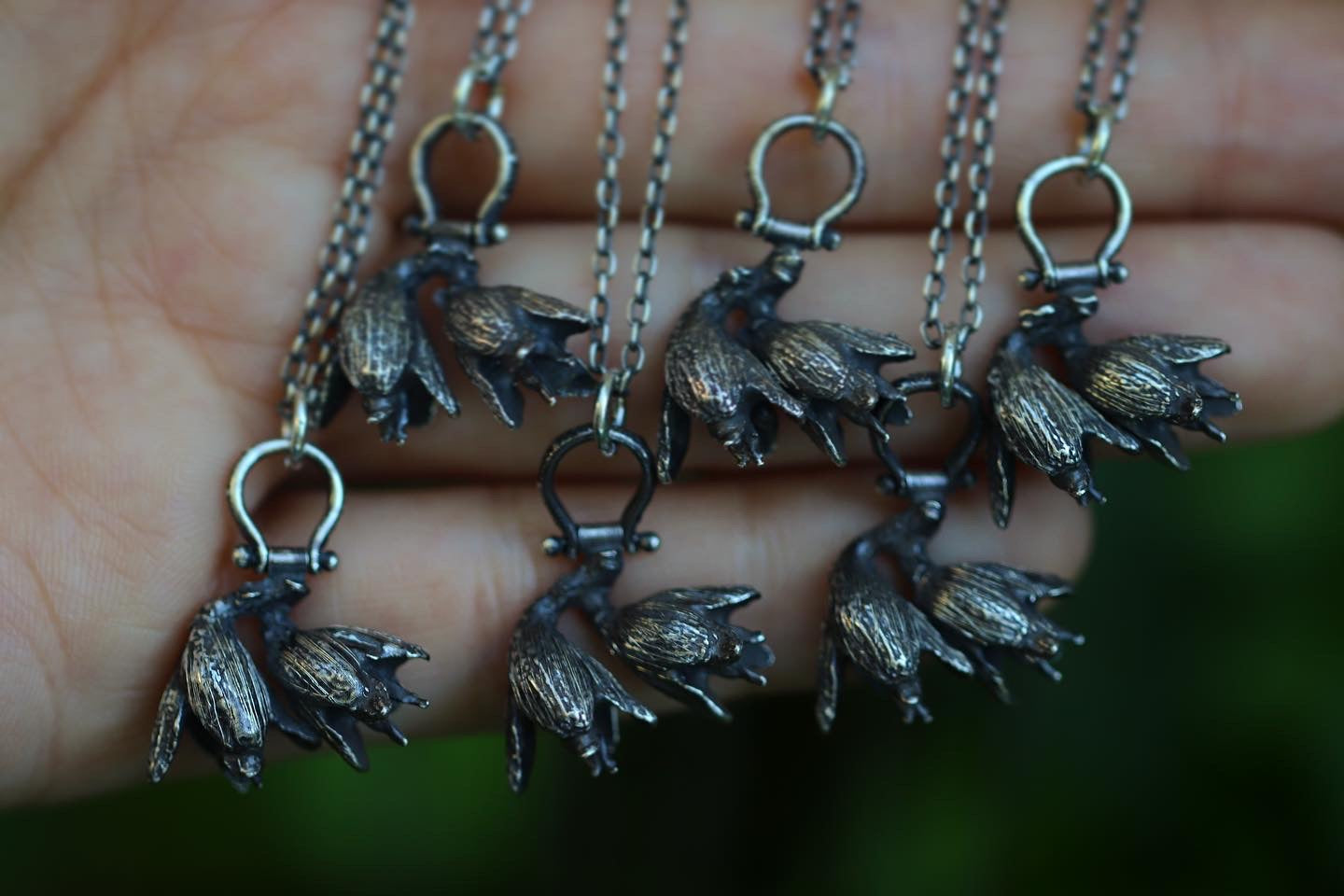 Tiny pinned solid sterling silver eastern red cedar cone necklace