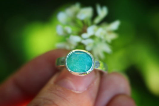 Sterling silver rose cut amazonite ring US 4.75