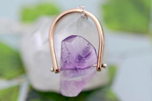 Brass and sterling silver starry night pinned amethyst necklace 10