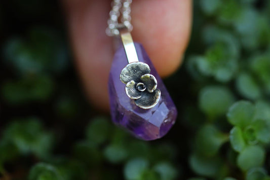 Pinned sterling silver succulent amethyst necklace