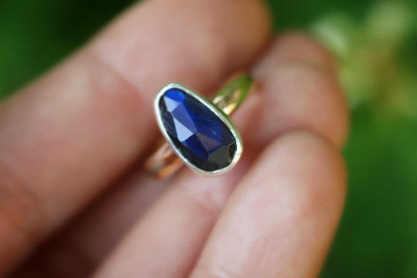 Sterling and 14k gold filled labradorite ring US 4.5