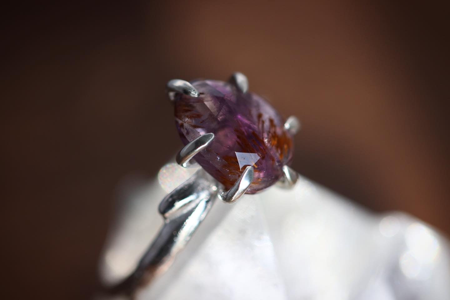 Sterling silver prong set super 7 twig ring US size 6