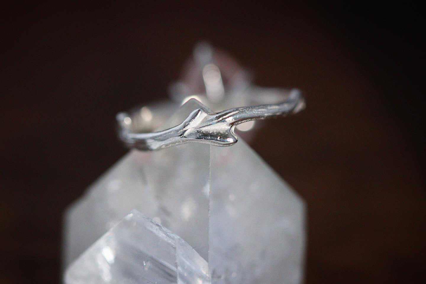 Sterling silver prong set morganite twig ring US size 7