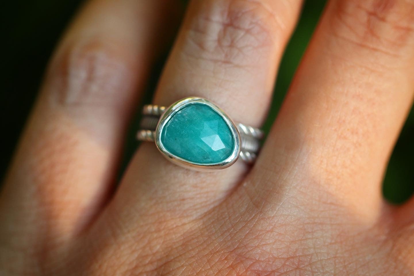 Sterling silver amazonite ring US 6