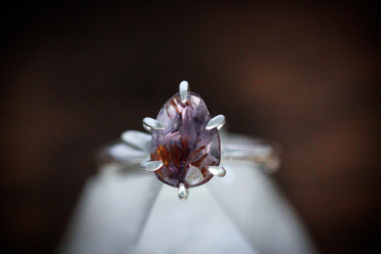 Sterling silver prong set super 7 twig ring US size 6