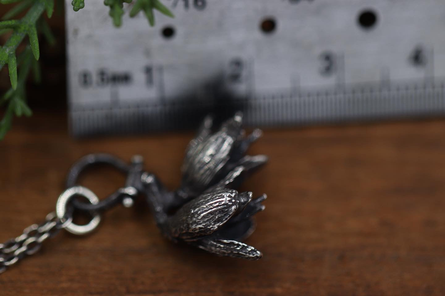 Tiny pinned solid sterling silver eastern red cedar cone necklace